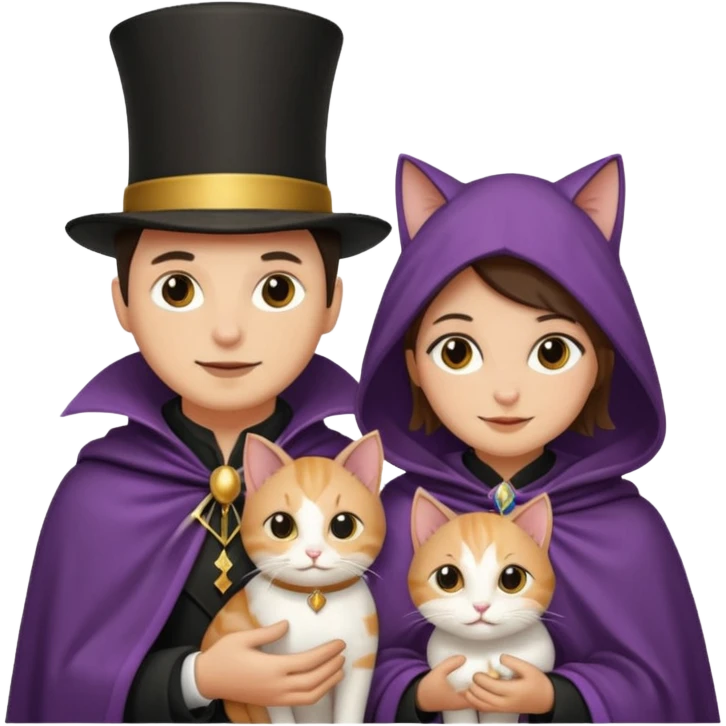 magician couple and their pet cat emoji