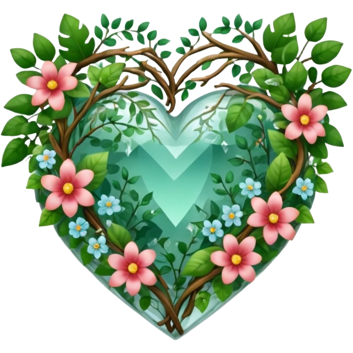 crystal heart with forest inside and floral decoration around emoji