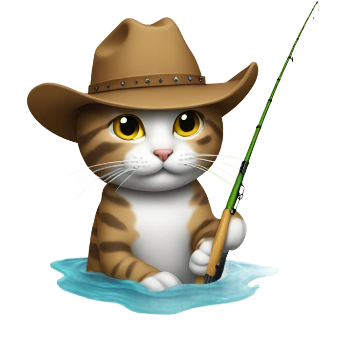 cat with cowboy hat on fishing emoji