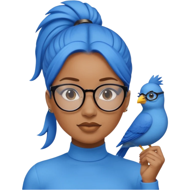 Light skinned black woman with ponytail as a blue bird with glasses  emoji