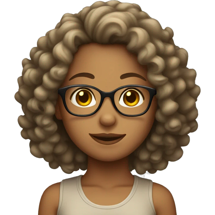 Tan girl with glasses and curly hair emoji