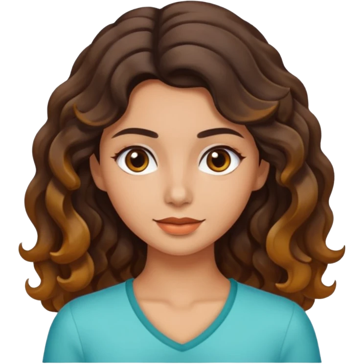 Morena com cabelo ondulado nas pontas  e de pele um pouco bronzeada emoji
