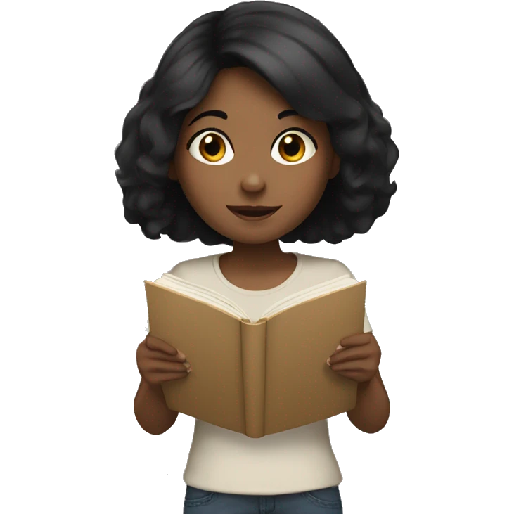 Girl with black hair reading emoji