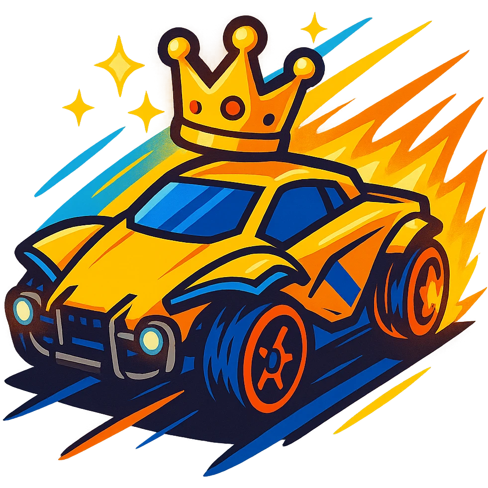 Super Sonic Legend inspired by Rocket League, stylized supersonic car with a crown, glowing effects, sense of speed and victory, vibrant toon style emoji