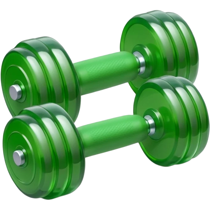 A simple emoji-style icon of a transparent green plastic gym dumbell logo, folder envelope, slightly open, with clean edges, soft shine, and subtle shading, conveying fitness organization and active lifestyle. emoji