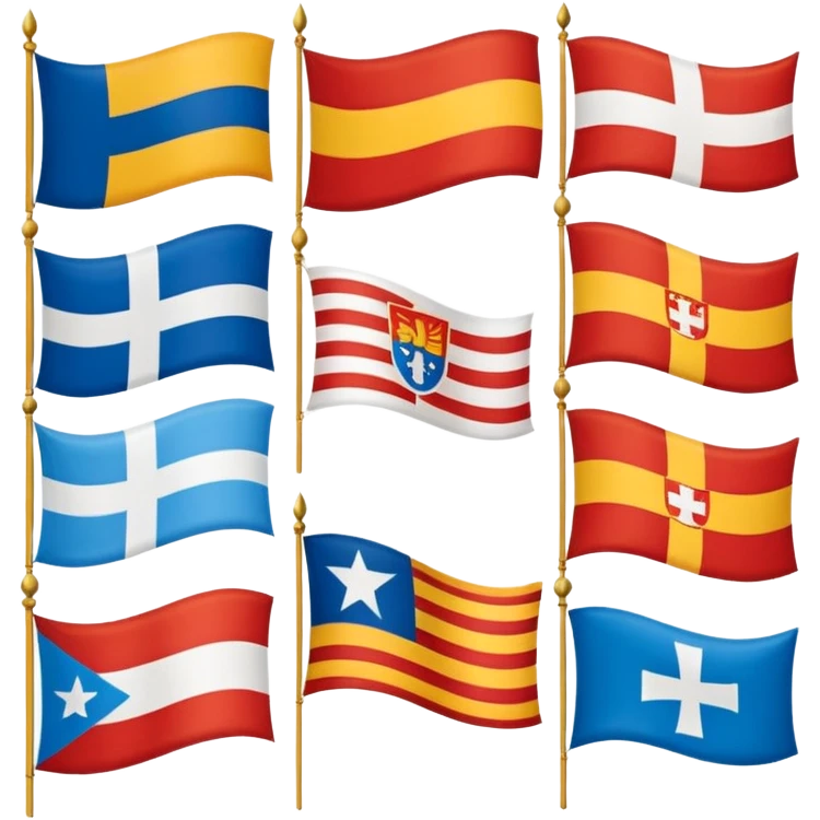 Generate a galician flag, a basque flag, a catalan flag, a breton flag, a corsican flag, a occitan flag, a samis flag and a Québec flag emoji