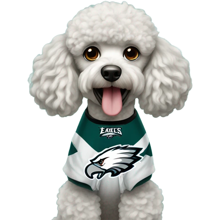 Poodle wearing an eagles jersey emoji