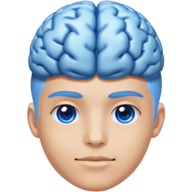 A real person face emoji and hair is a blue brain emoji