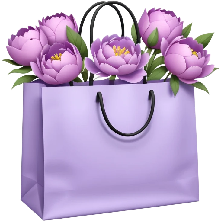 Realistic white shopping bag with lilac peonies in it emoji