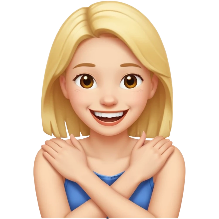 Arms crossed holding neck laughing girl emoji