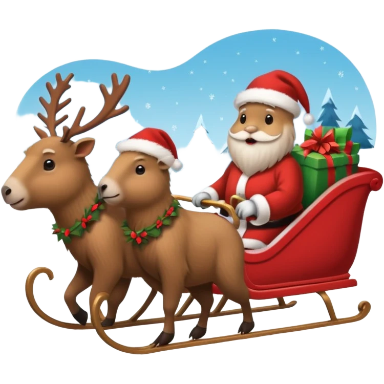  capybaras pulling a sleigh with santa hats emoji