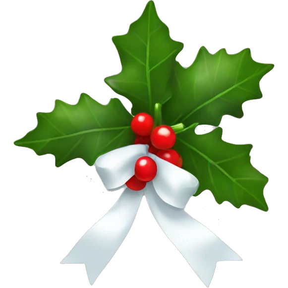 Mistletoe with holly berries with white ribbon emoji