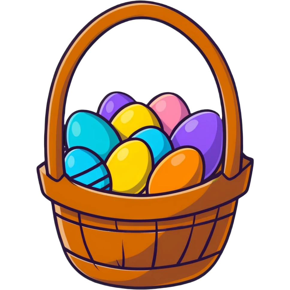 Easter basket filled with decorated eggs emoji