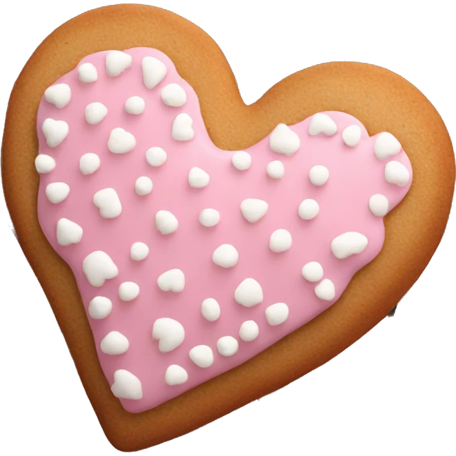 Sweet pink gingerbread cookie shaped like a heart, with white icing decorations emoji