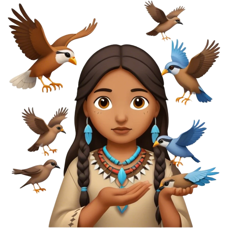a native american girl playing with birds emoji