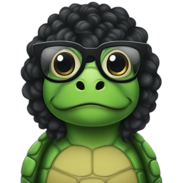 Turtle with glasses and long black curly hair emoji