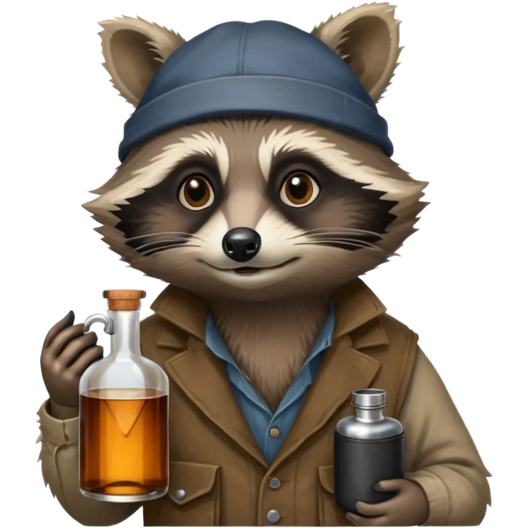 Hobo raccoon with whiskey emoji