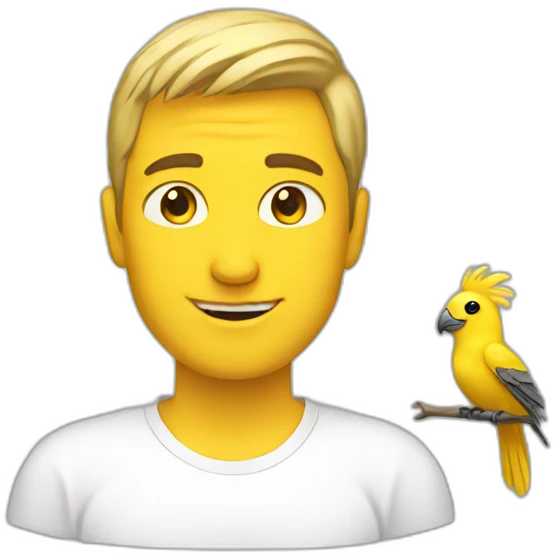 a white man with a yellow cockatiel bird emoji