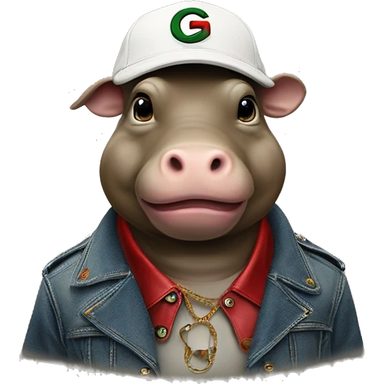 un hippopotame avecune casquette gucci su un t-max emoji