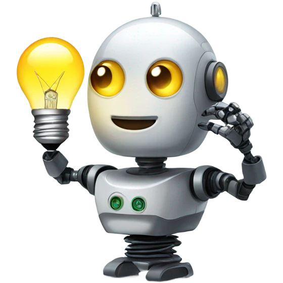 robot holds a light bulb emoji