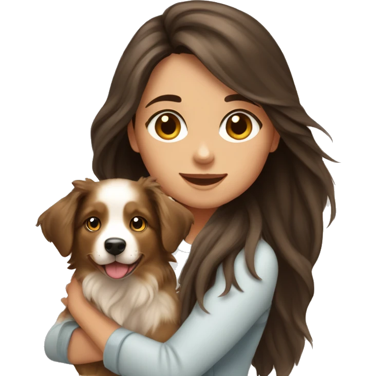 Brunette long hair light tan girl with Australian shepherd puppy emoji