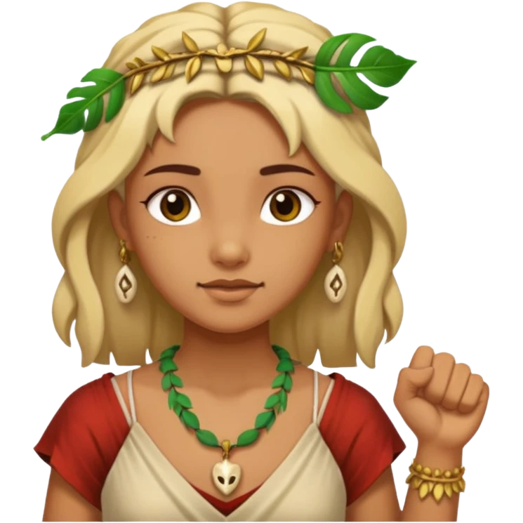 ancient girl wearing fist bone Necklaces and leaf emoji