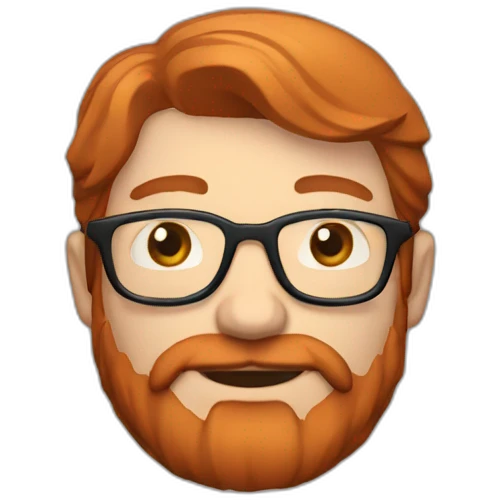 Red smooth haired man with beard and glasses making a saddle bag emoji