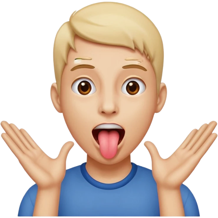 tounge out, with hands going outwards beside head emoji