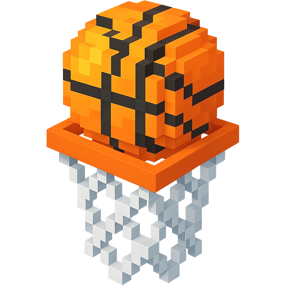 Voxel-style basketball in a net, variation 2 emoji
