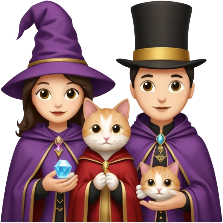 magician couple and their pet cat emoji