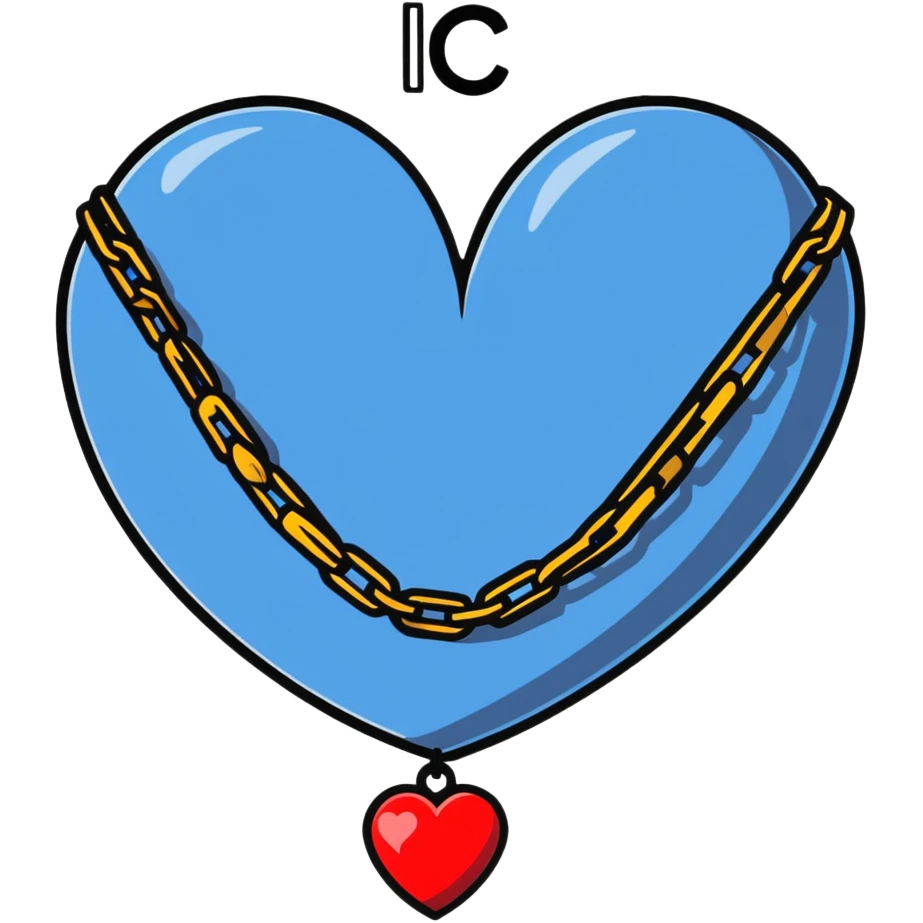 cartoon heart wrapped in chains with letters IC on it emoji
