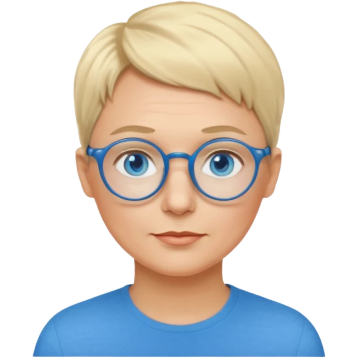 woman 50 years old, very short blonde hair like a man, blue eyes and blue round glasses emoji