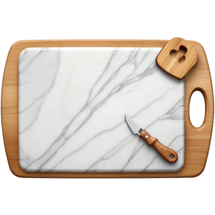 white marmor cuttingboard with a wooden grip handle on top all along the top emoji