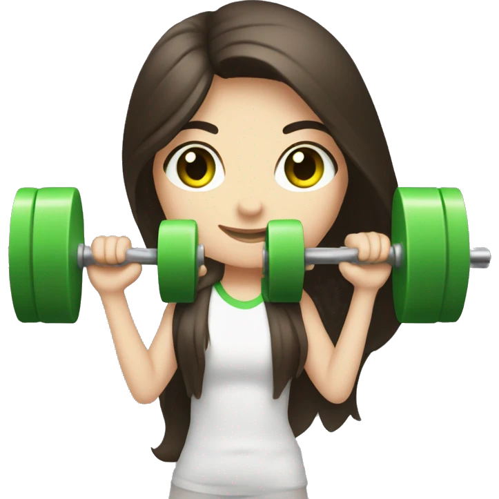 Pale girl with long dark brown hair and green eyes lifting weights  emoji
