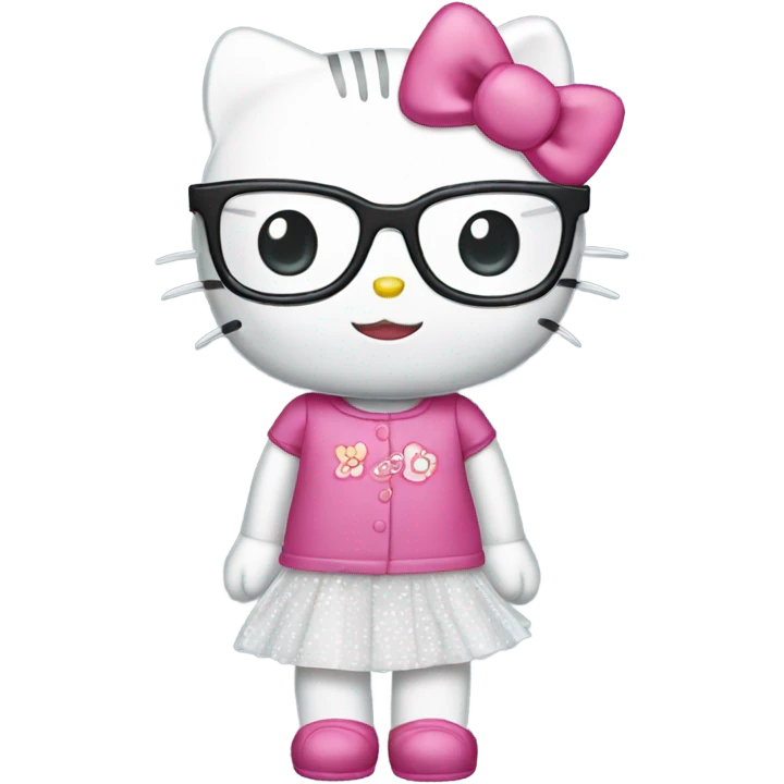 Hello kitty wearing clear glasses and skirt emoji