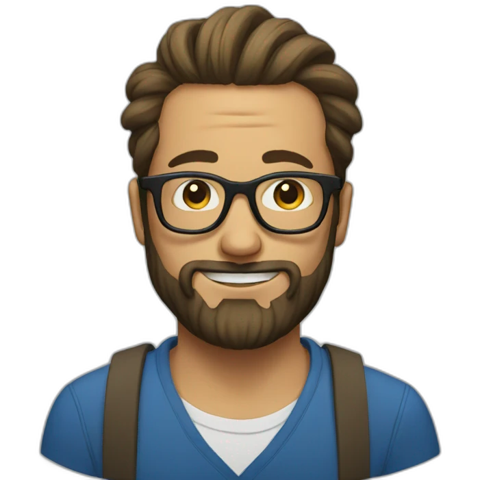 Man with clear glasses and a man bun and beard emoji