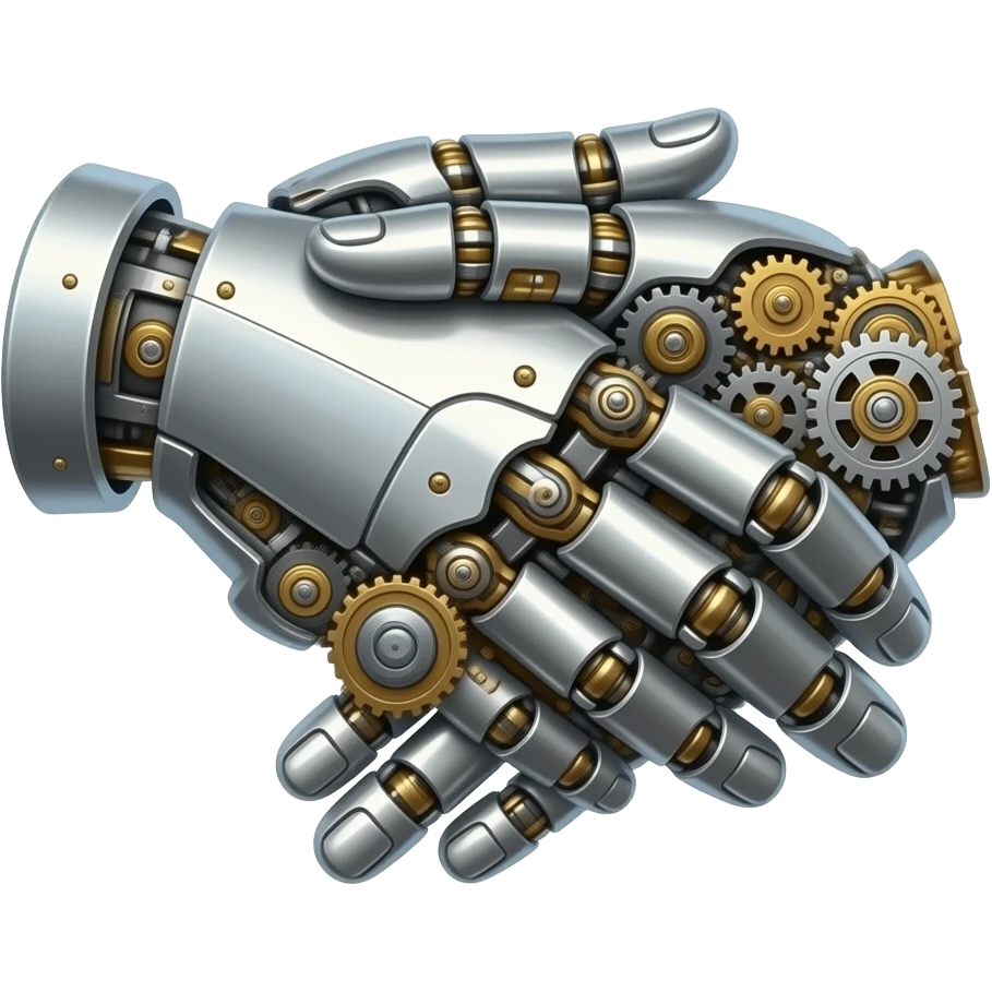 the touch of the fingers of two palms as in Michelangelo's painting in the Sistine Chapel, but mechanically constructed emoji