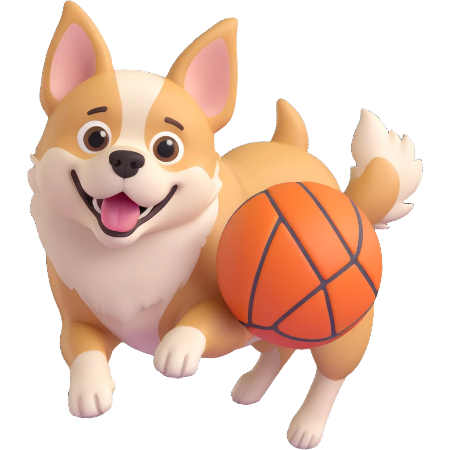 dog chasing ball in forrest, close up pose emoji