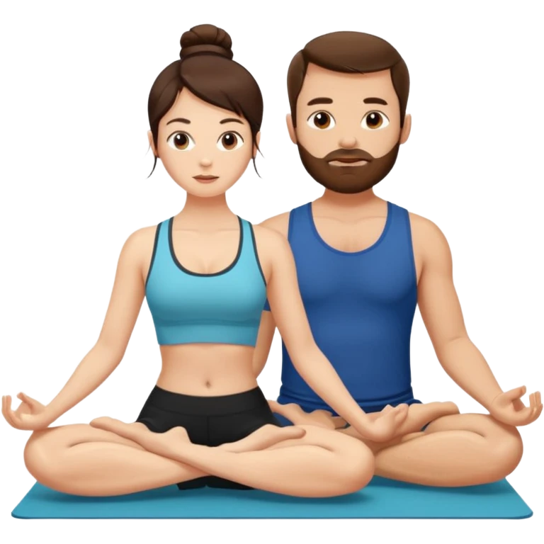 scottish man with stubble, brunette woman doing yoga emoji
