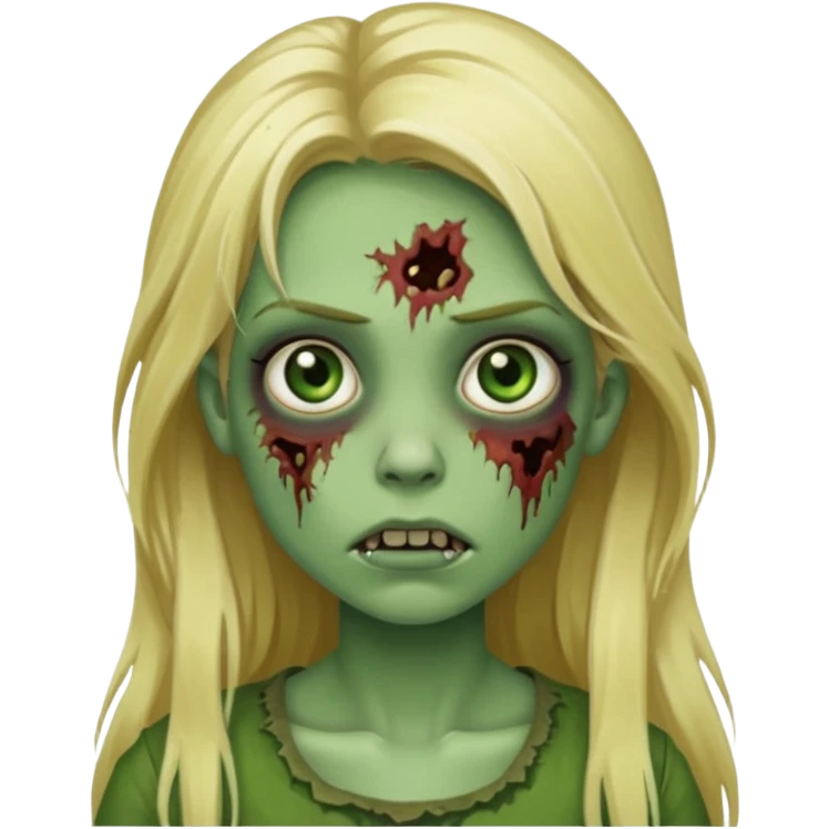 girl zombie with blonde long hair green skin and with no angry face emoji