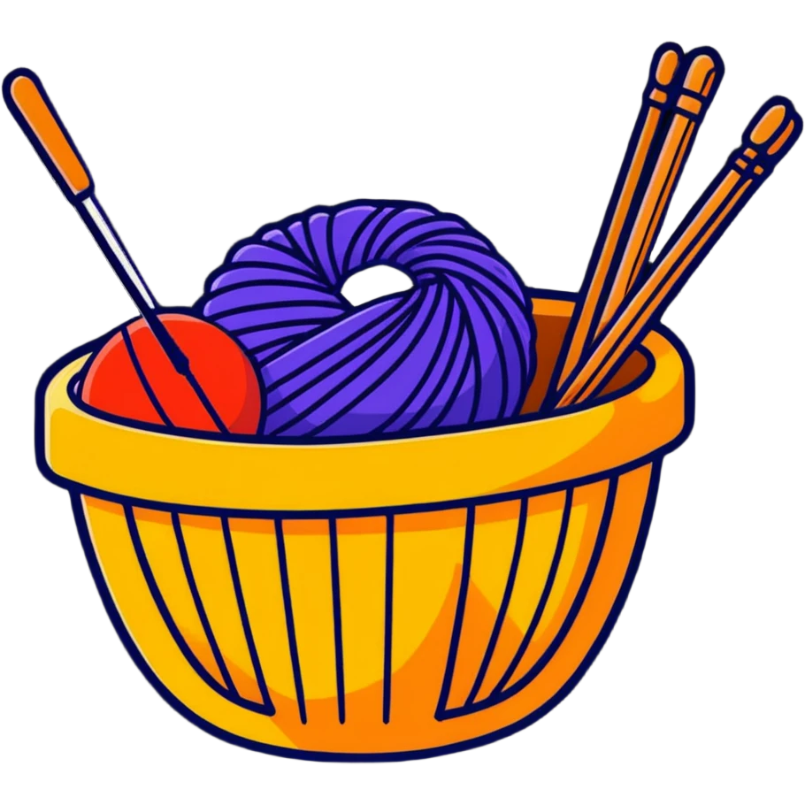 colorful yarn basket with knitting needles emoji