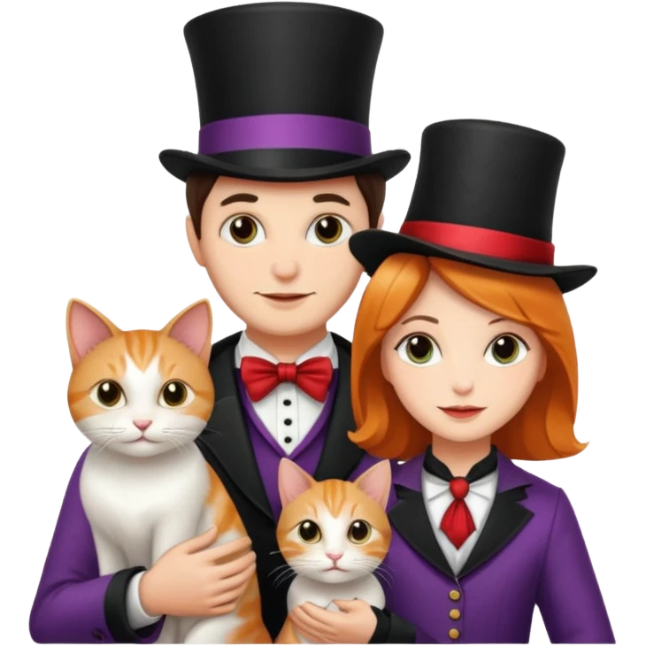 magician couple and their pet cat emoji