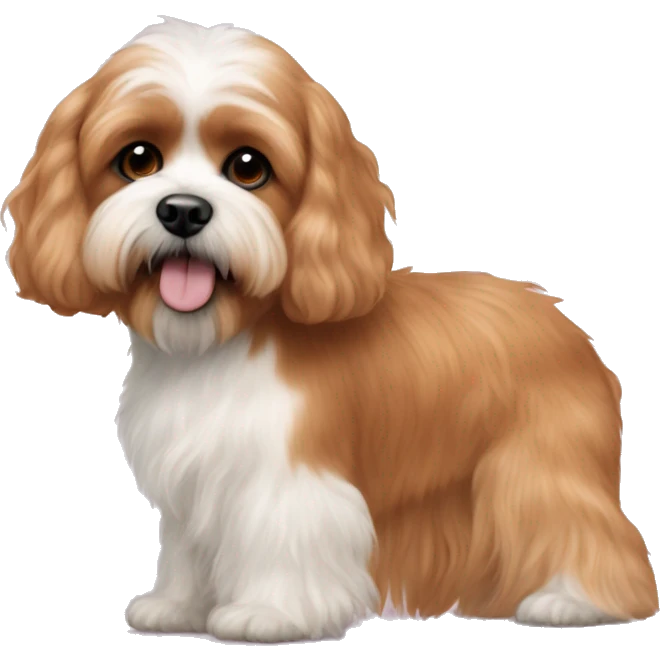 Peach large cavapoo next to a shitzu with black ears  emoji