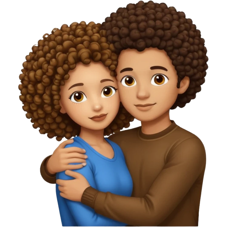 A lightskin with afro boy and brown skin girl with curls hug emoji