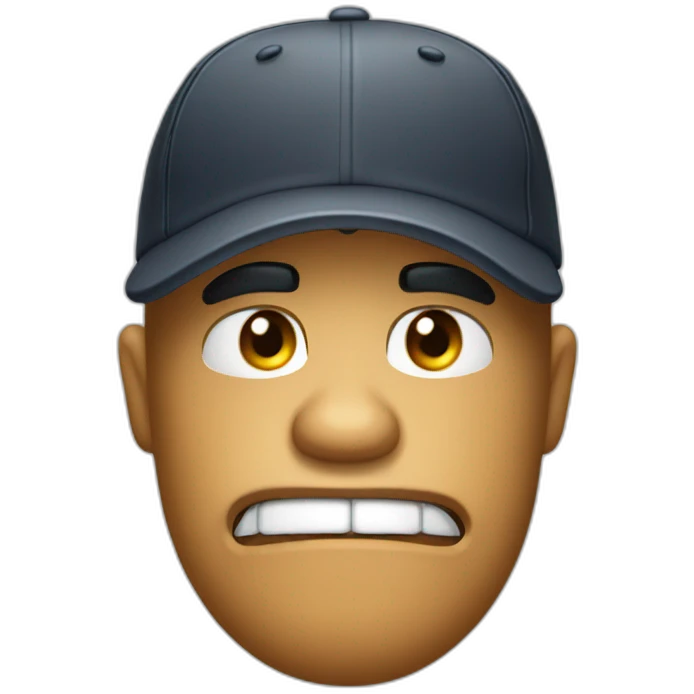 an angery reaction emoji wearing a baseball cap emoji