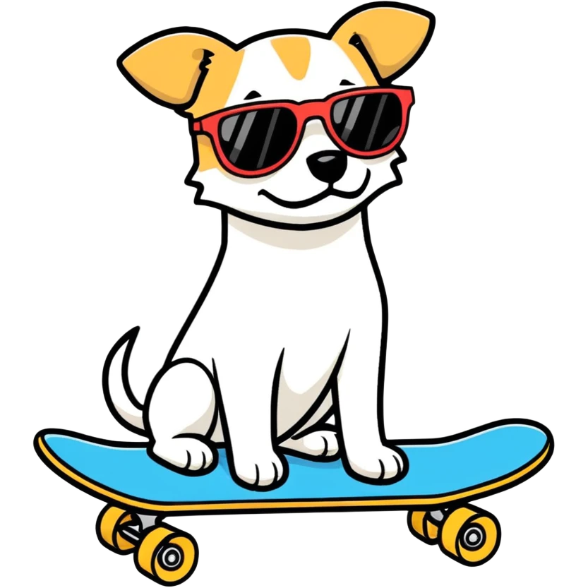 A dog on a skateboard with sunglasses emoji