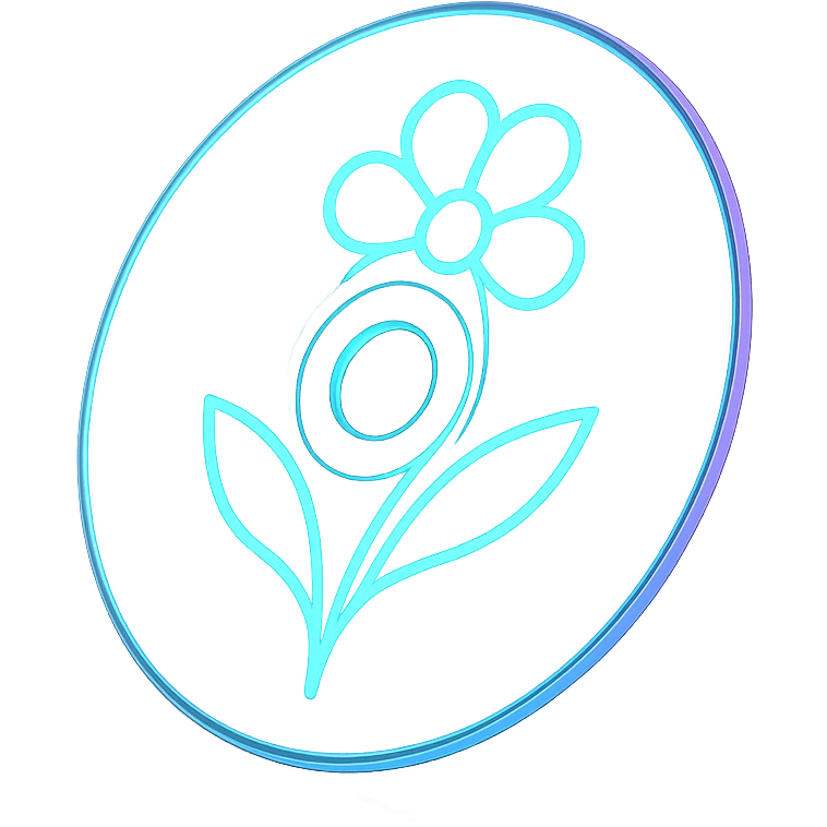 A minimalist CD disc with glowing floral pattern, neon colors emoji