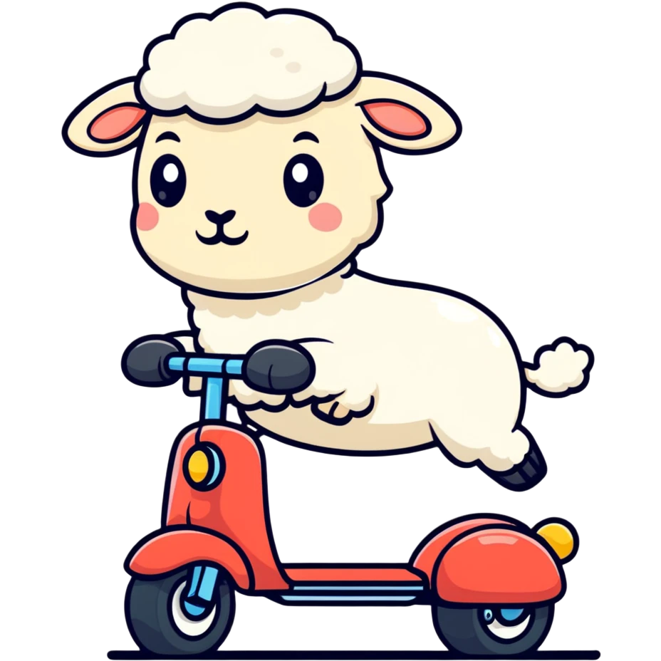 cartoon sheep on a scooter emoji