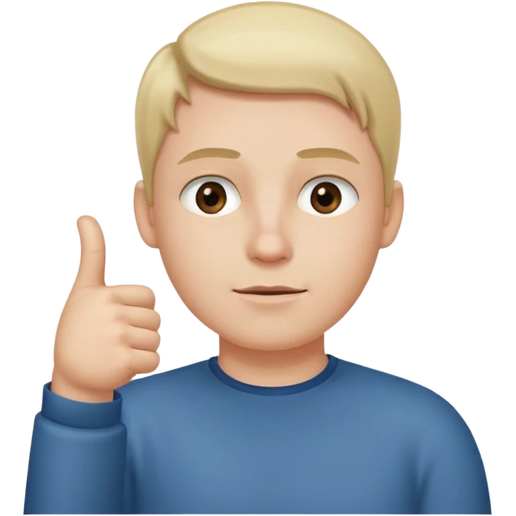 straight face with hand with only thumb sticking up right under chin pointing right emoji