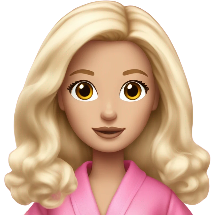 Pretty blonde Barbie with light skin and brown eyes, light pink fluffy robe emoji